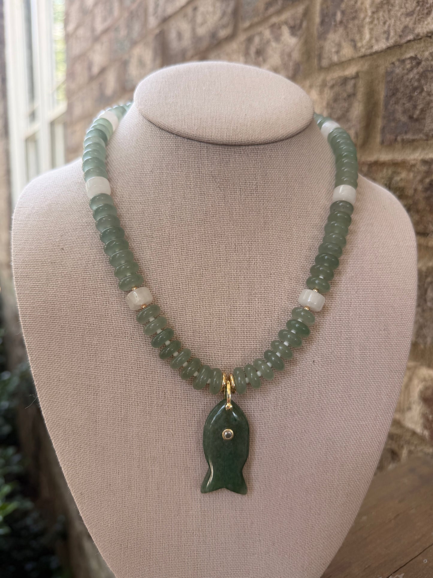 Flock: green fish pendant with matching beads