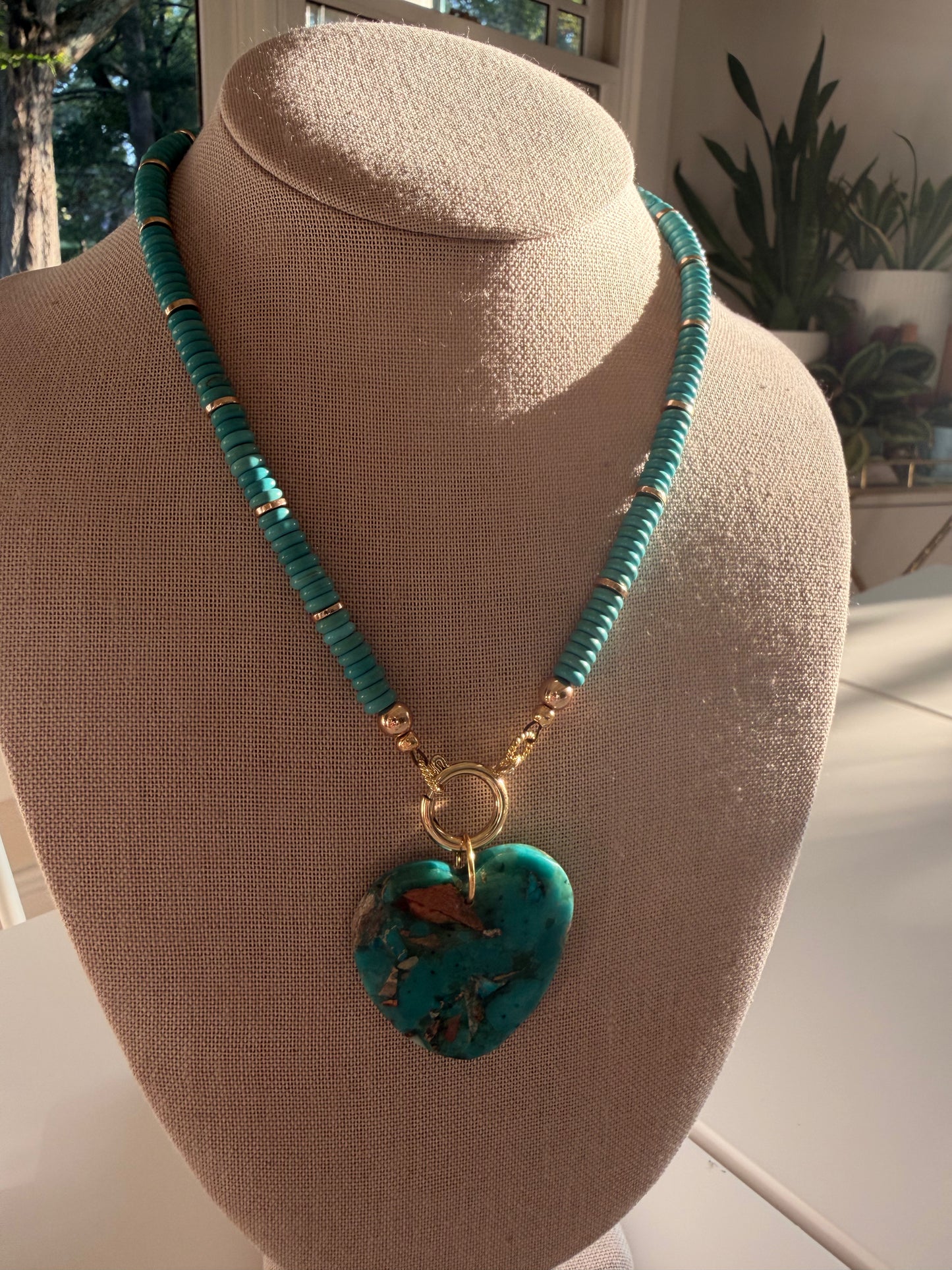 Flock: turquoise beads with matching heart pendant