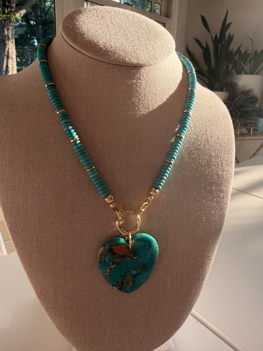 Flock: turquoise beads with matching heart pendant
