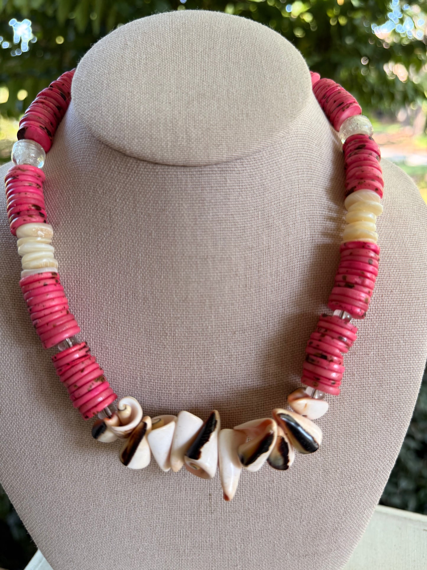 Beachy: pink and green beach necklaces