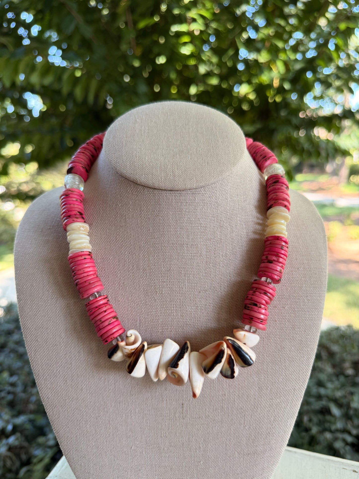 Beachy: pink and green beach necklaces